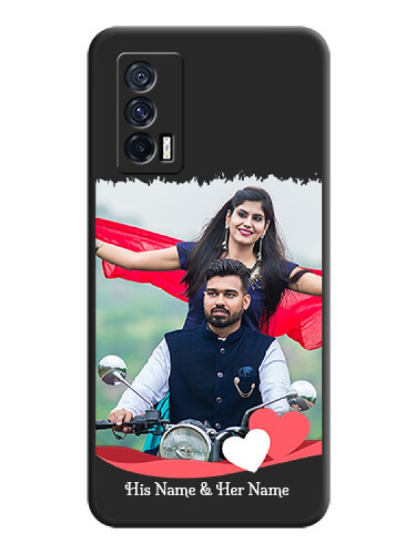 Custom Pin Color Love Shaped Ribbon Design with Text on Space Black Custom Soft Matte Phone Back Cover - iQOO 7