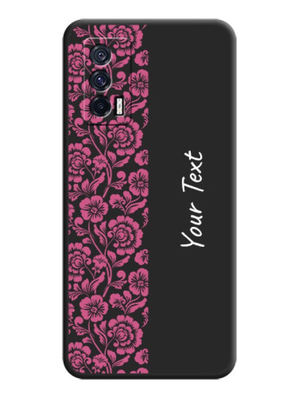 Custom Pink Floral Pattern Design With Custom Text On Space Black Personalized Soft Matte Phone Covers -Iqoo 7 5G