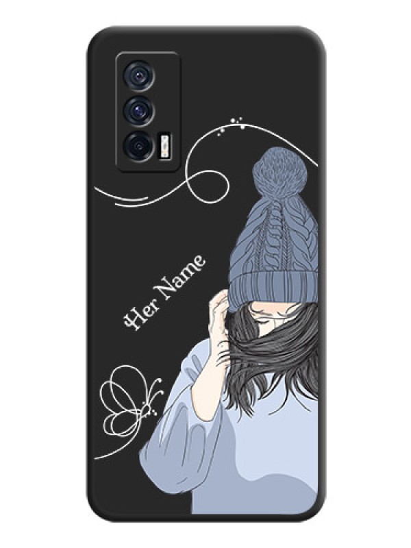 Custom Girl With Blue Winter Outfiit Custom Text Design On Space Black Personalized Soft Matte Phone Covers -Iqoo 7 5G