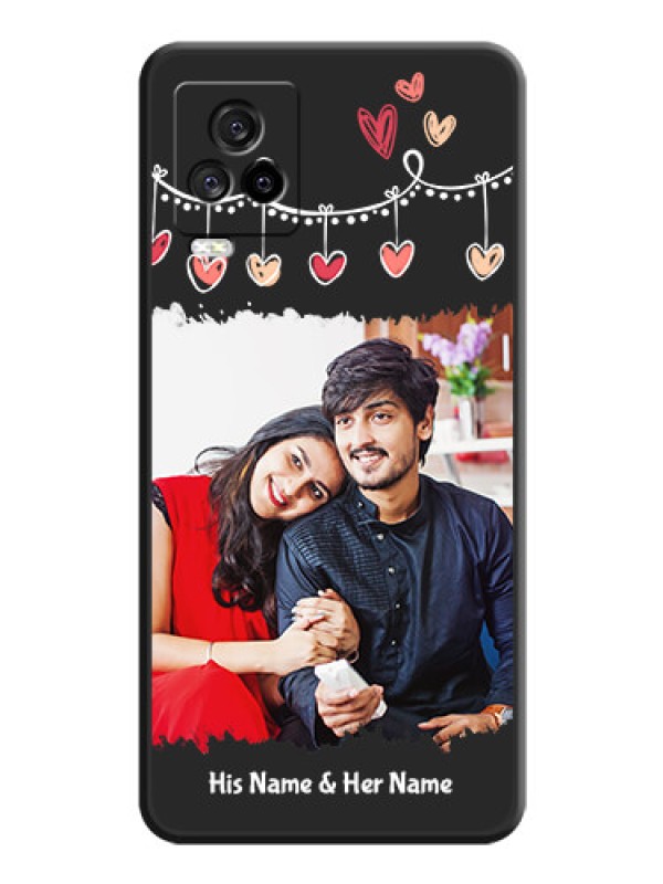 Custom Pink Love Hangings with Name on Space Black Custom Soft Matte Phone Cases - iQOO 7 Legend