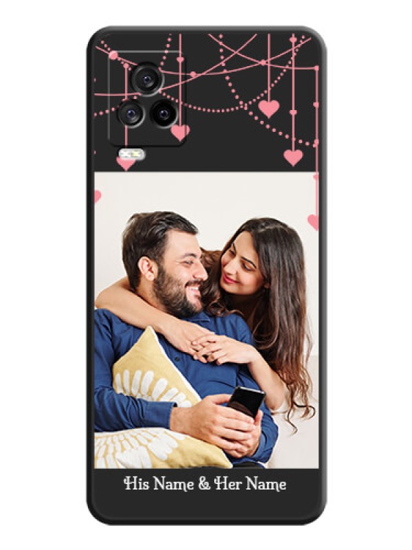 Custom Pink Love Hangings with Text on Space Black Custom Soft Matte Back Cover - iQOO 7 Legend
