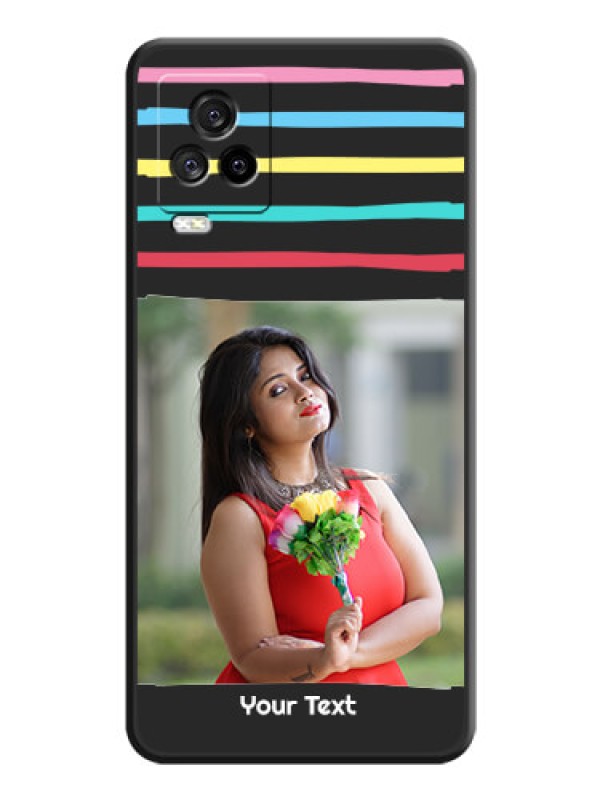 Custom Multicolor Lines with Image on Space Black Personalized Soft Matte Phone Covers - iQOO 7 Legend