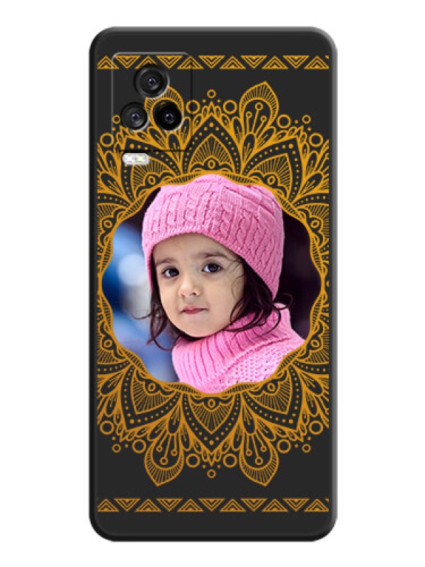 Custom Round Image with Floral Design on Photo on Space Black Soft Matte Mobile Cover - iQOO 7 Legend