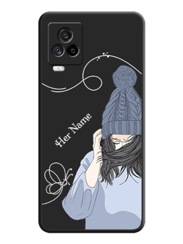 Custom Girl With Blue Winter Outfiit Custom Text Design On Space Black Personalized Soft Matte Phone Covers -Iqoo 7 Legend 5G