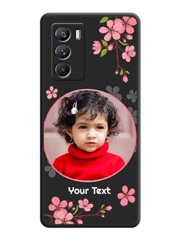 Custom Round Image with Pink Color Floral Design on Photo on Space Black Soft Matte Back Cover - iQOO 9 Se 5G