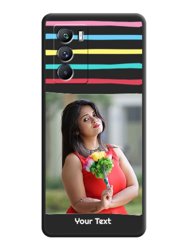 Custom Multicolor Lines with Image on Space Black Personalized Soft Matte Phone Covers - iQOO 9 Se 5G
