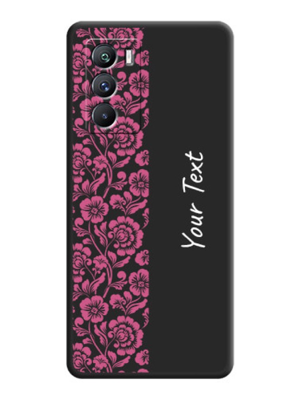 Custom Pink Floral Pattern Design With Custom Text On Space Black Personalized Soft Matte Phone Covers -Iqoo 9 Se 5G