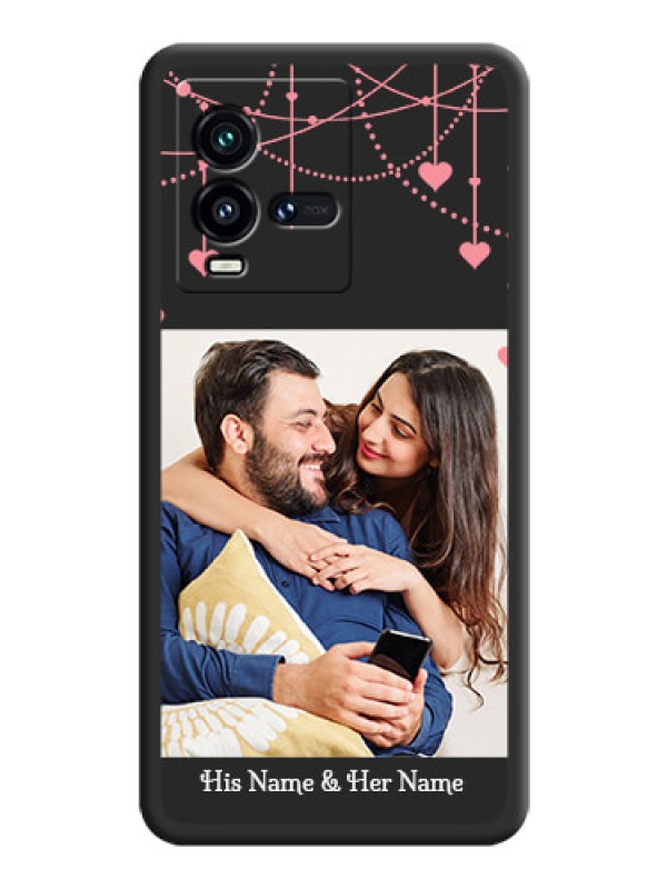 Custom Pink Love Hangings with Text on Space Black Custom Soft Matte Back Cover - iQOO 9T 5G