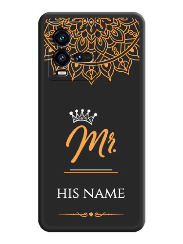 Custom Mr Name with Floral Design  on Personalised Space Black Soft Matte Cases - iQOO 9T 5G