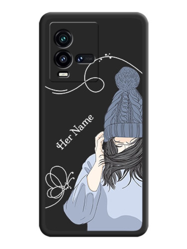 Custom Girl With Blue Winter Outfiit Custom Text Design On Space Black Personalized Soft Matte Phone Covers -Iqoo 9T 5G