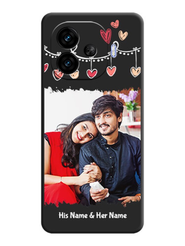 Custom Pink Love Hangings with Name On Space Black Custom Soft Matte Mobile Back Cover - iQOO Neo 10R 5G