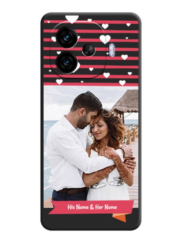 Custom White Color Love Symbols with Pink Lines Pattern On Space Black Custom Soft Matte Mobile Back Cover - iQOO Neo 10R 5G