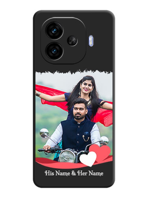 Custom Pin Color Love Shaped Ribbon Design with Text On Space Black Custom Soft Matte Mobile Back Cover - iQOO Neo 10R 5G