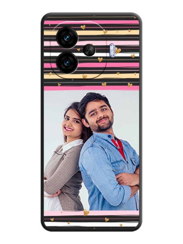 Custom Multicolor Lines and Golden Love Symbols Design on Photo On Space Black Custom Soft Matte Mobile Back Cover - iQOO Neo 10R 5G