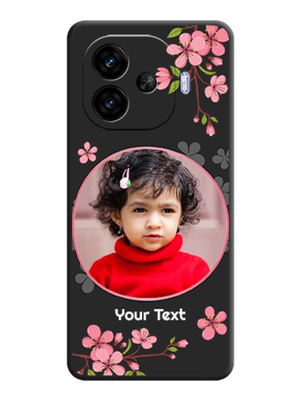 Custom Round Image with Pink Color Floral Design on Photo On Space Black Custom Soft Matte Mobile Back Cover - iQOO Neo 10R 5G