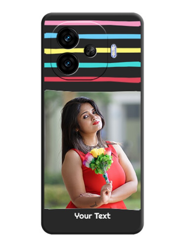 Custom Multicolor Lines with Image On Space Black Custom Soft Matte Mobile Back Cover - iQOO Neo 10R 5G