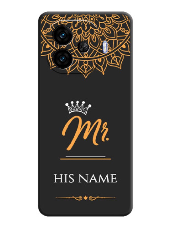 Custom Mr Name with Floral Design On Space Black Custom Soft Matte Mobile Back Cover - iQOO Neo 10R 5G