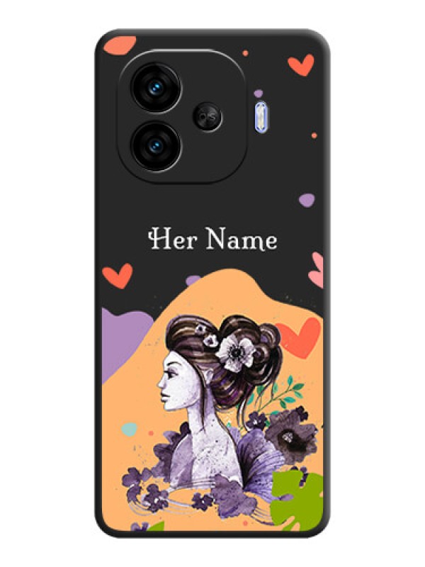 Custom Namecase For Her With Fancy Lady Image On Space Black Custom Soft Matte Mobile Back Cover - iQOO Neo 10R 5G