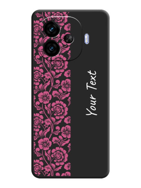 Custom Pink Floral Pattern Design With Custom Text On Space Black Custom Soft Matte Mobile Back Cover - iQOO Neo 10R 5G