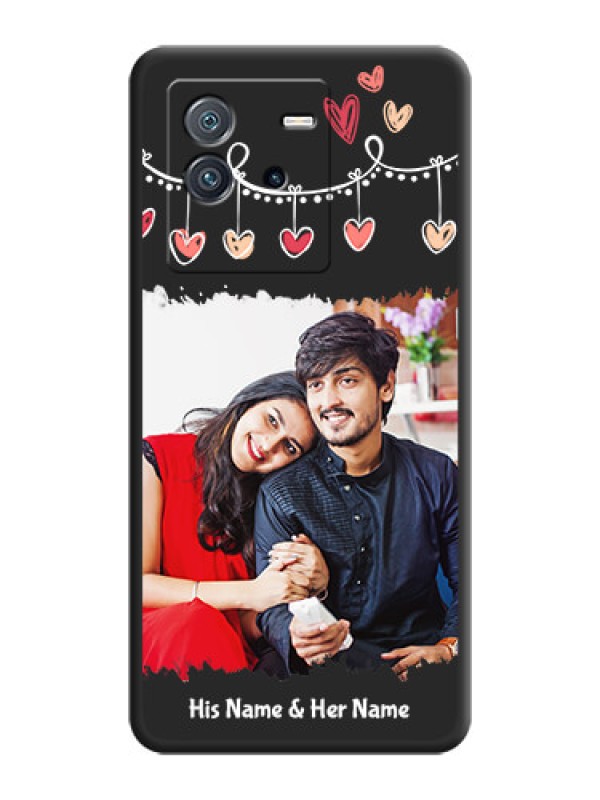 Custom Pink Love Hangings with Name on Space Black Custom Soft Matte Phone Cases - iQOO Neo 6 5G