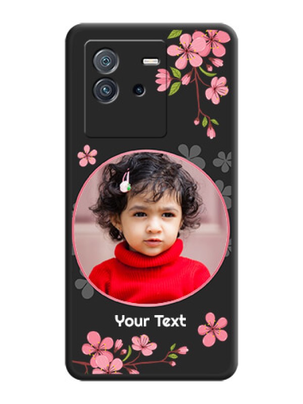Custom Round Image with Pink Color Floral Design on Photo on Space Black Soft Matte Back Cover - iQOO Neo 6 5G