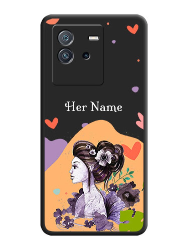 Custom Namecase For Her With Fancy Lady Image On Space Black Personalized Soft Matte Phone Covers -Iqoo Neo 6 5G