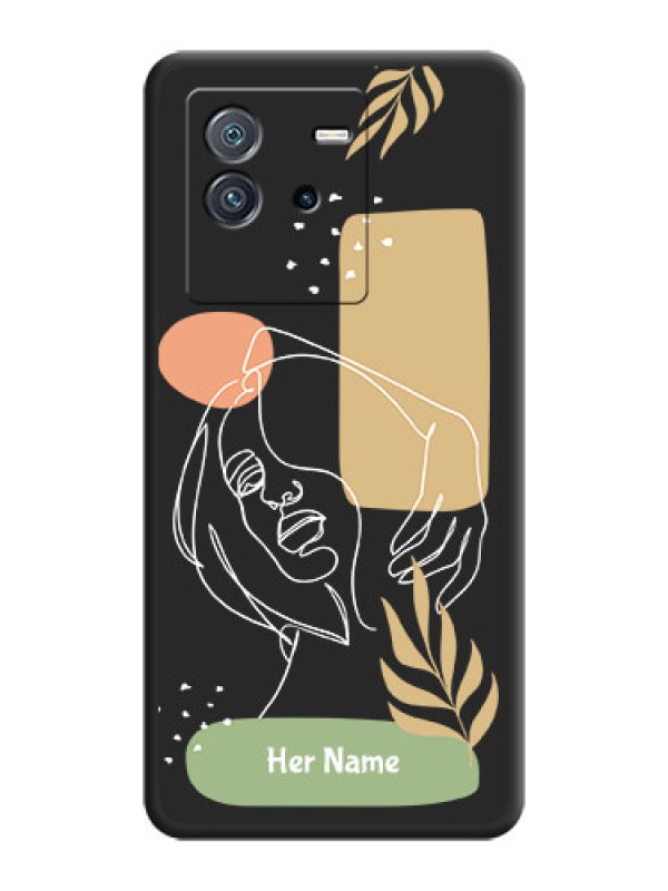 Custom Custom Text With Line Art Of Women & Leaves Design On Space Black Personalized Soft Matte Phone Covers -Iqoo Neo 6 5G