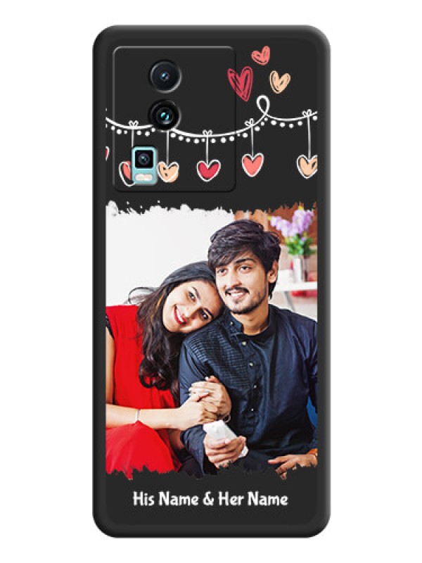 Custom Pink Love Hangings with Name on Space Black Custom Soft Matte Phone Cases - iQOO Neo 7 5G