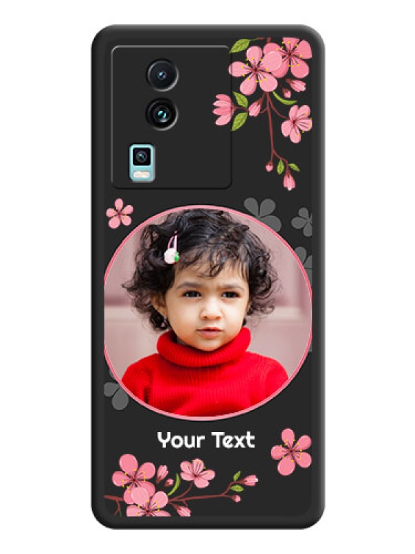 Custom Round Image with Pink Color Floral Design on Photo on Space Black Soft Matte Back Cover - iQOO Neo 7 5G