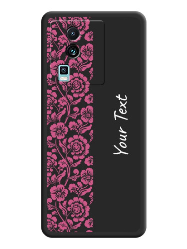 Custom Pink Floral Pattern Design With Custom Text On Space Black Personalized Soft Matte Phone Covers -Iqoo Neo 7 5G
