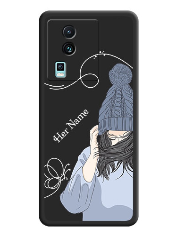 Custom Girl With Blue Winter Outfiit Custom Text Design On Space Black Personalized Soft Matte Phone Covers -Iqoo Neo 7 5G