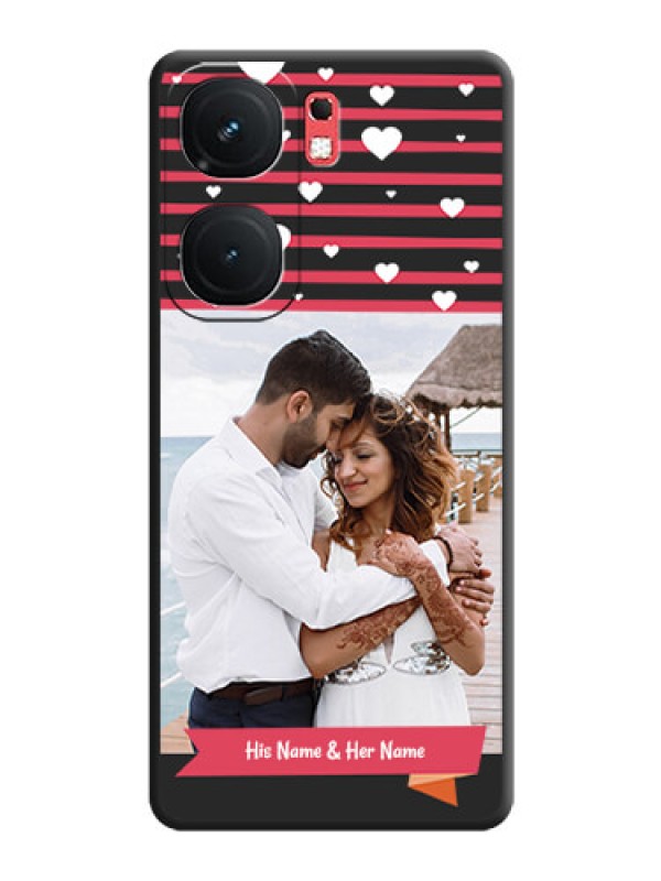 Custom White Color Love Symbols with Pink Lines Pattern on Space Black Custom Soft Matte Phone Cases - iQOO Neo 9 Pro 5G