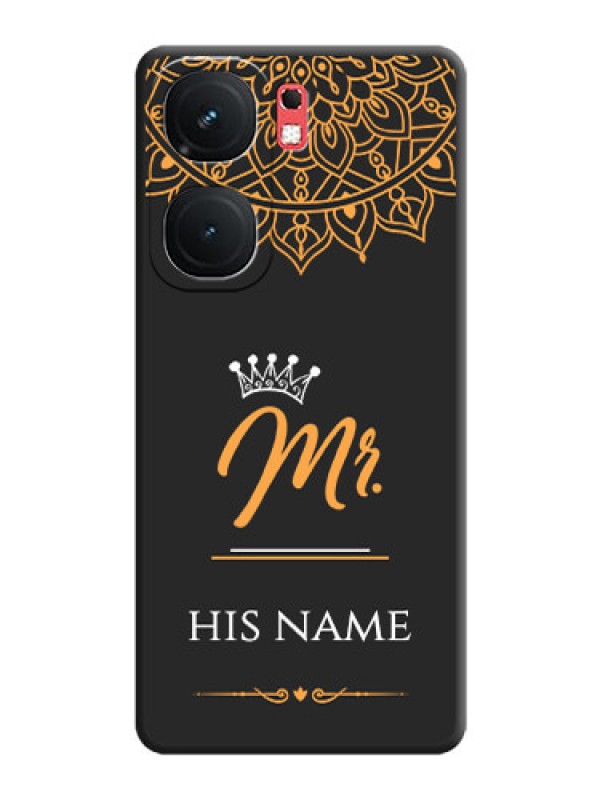 Custom Mr Name with Floral Design on Personalised Space Black Soft Matte Cases - iQOO Neo 9 Pro 5G