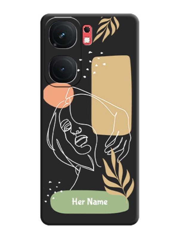 Custom Custom Text With Line Art Of Women & Leaves Design On Space Black Personalized Soft Matte Phone Covers - iQOO Neo 9 Pro 5G
