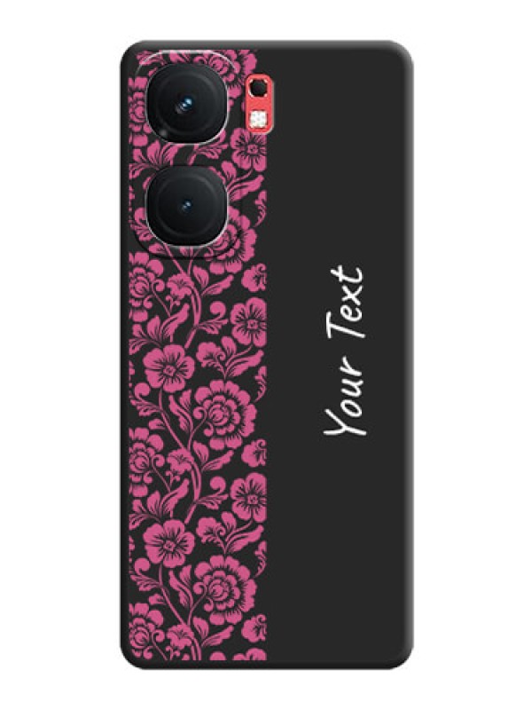 Custom Pink Floral Pattern Design With Custom Text On Space Black Personalized Soft Matte Phone Covers - iQOO Neo 9 Pro 5G