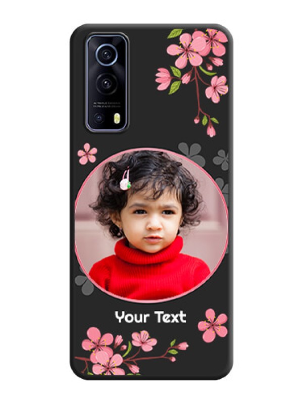 Custom Round Image with Pink Color Floral Design on Photo on Space Black Soft Matte Back Cover - iQOO Z3 5G