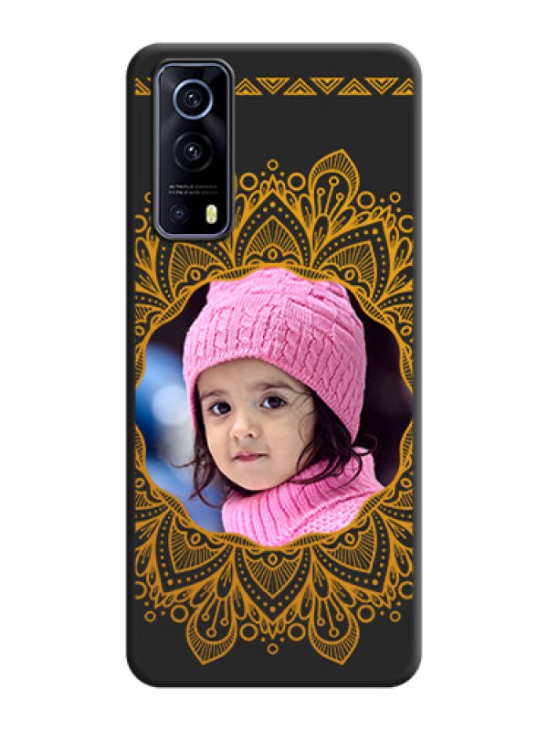 Custom Round Image with Floral Design on Photo on Space Black Soft Matte Mobile Cover - iQOO Z3 5G