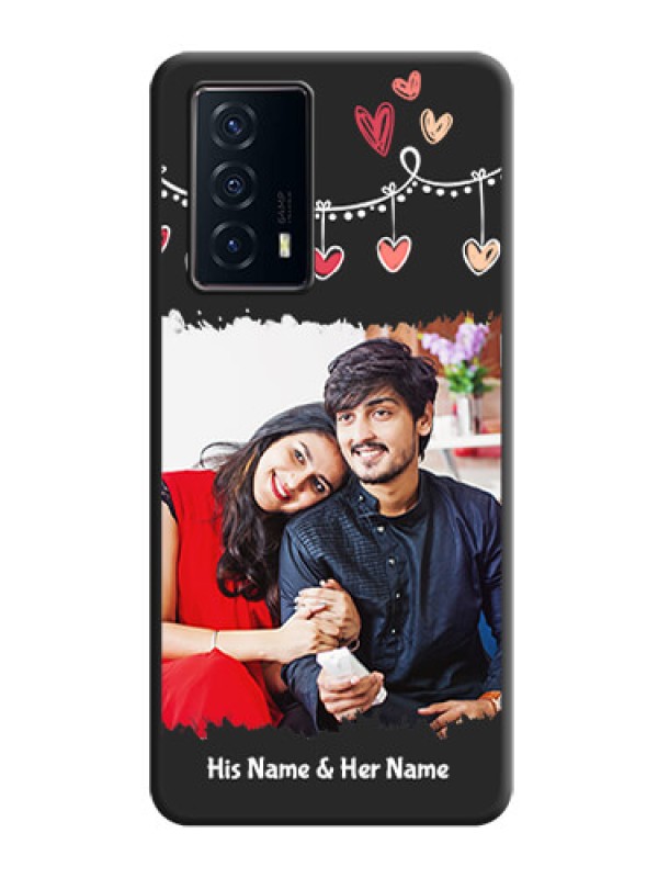 Custom Pink Love Hangings with Name on Space Black Custom Soft Matte Phone Cases - iQOO Z5 5G