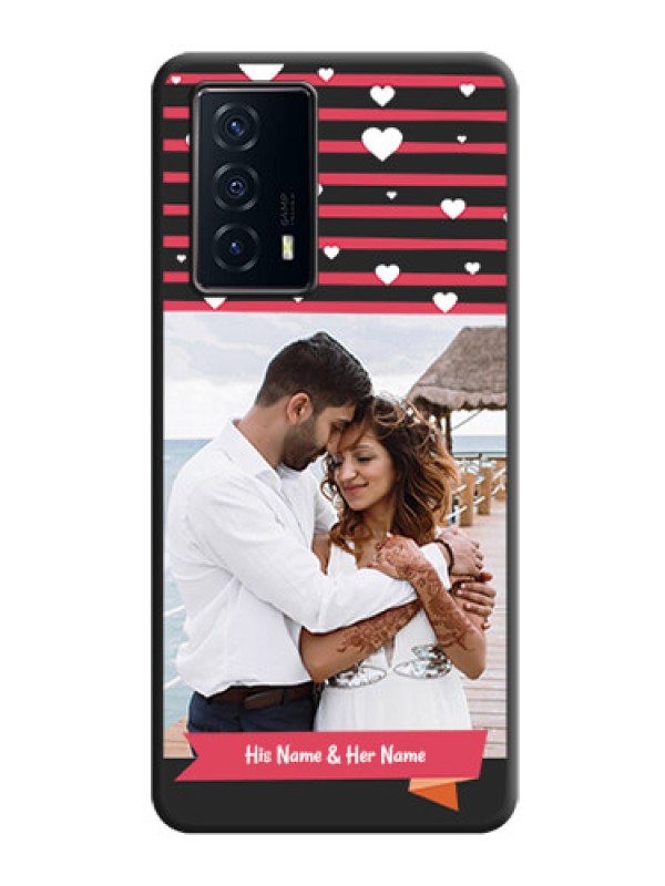 Custom White Color Love Symbols with Pink Lines Pattern on Space Black Custom Soft Matte Phone Cases - iQOO Z5 5G