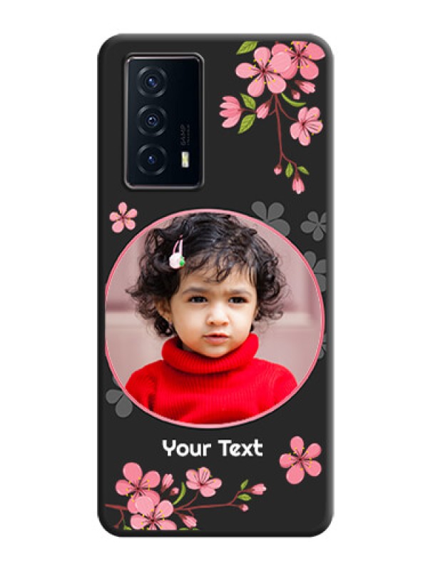 Custom Round Image with Pink Color Floral Design on Photo on Space Black Soft Matte Back Cover - iQOO Z5 5G