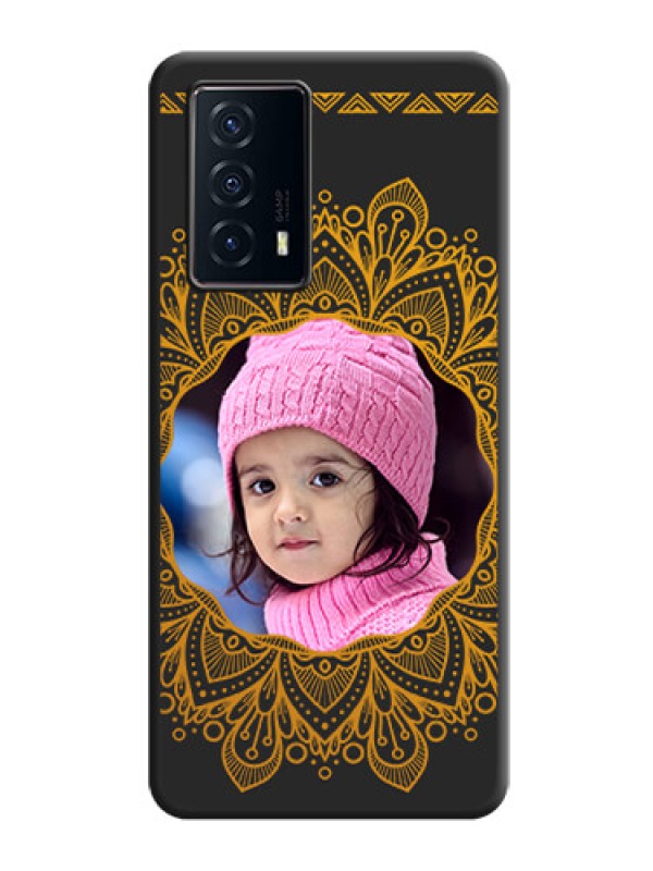 Custom Round Image with Floral Design on Photo on Space Black Soft Matte Mobile Cover - iQOO Z5 5G