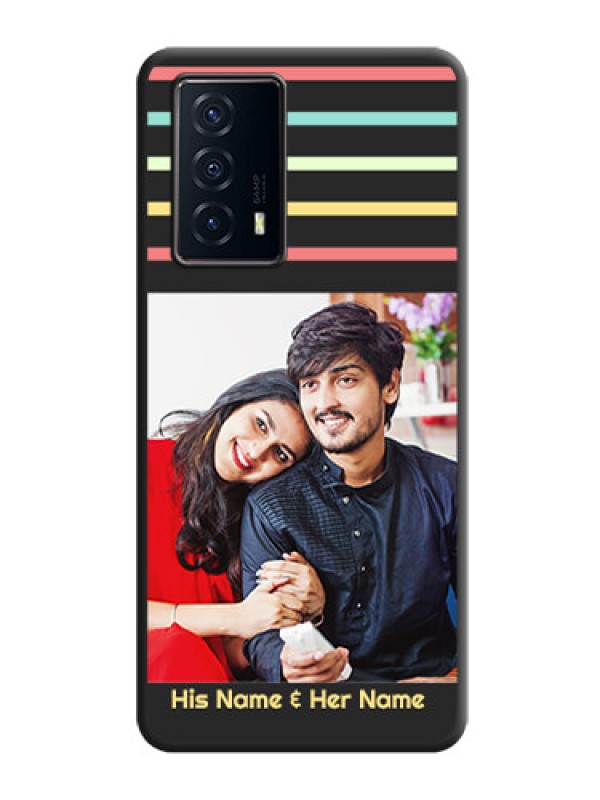 Custom Color Stripes with Photo and Text on Photo on Space Black Soft Matte Mobile Case - iQOO Z5 5G