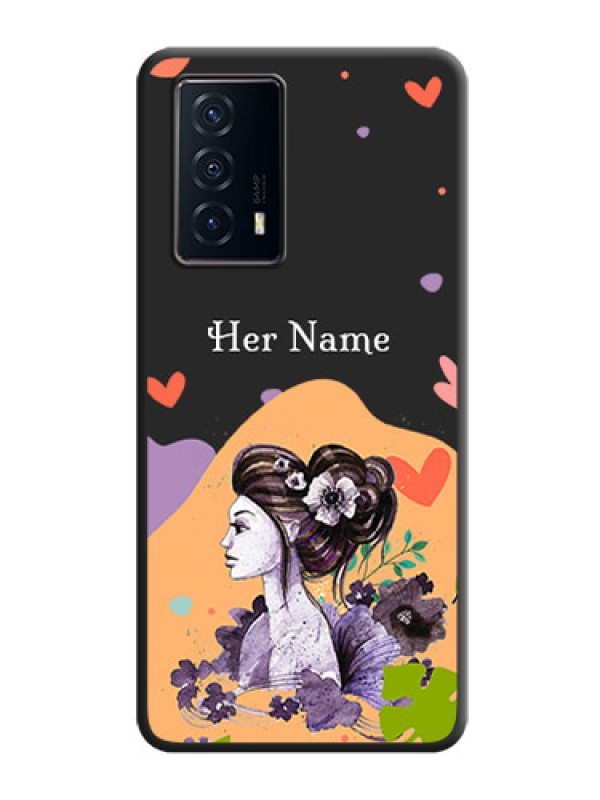 Custom Namecase For Her With Fancy Lady Image On Space Black Personalized Soft Matte Phone Covers -Iqoo Z5 5G