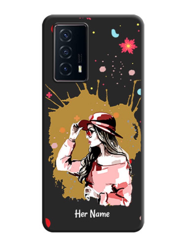 Custom Mordern Lady With Color Splash Background With Custom Text On Space Black Personalized Soft Matte Phone Covers -Iqoo Z5 5G