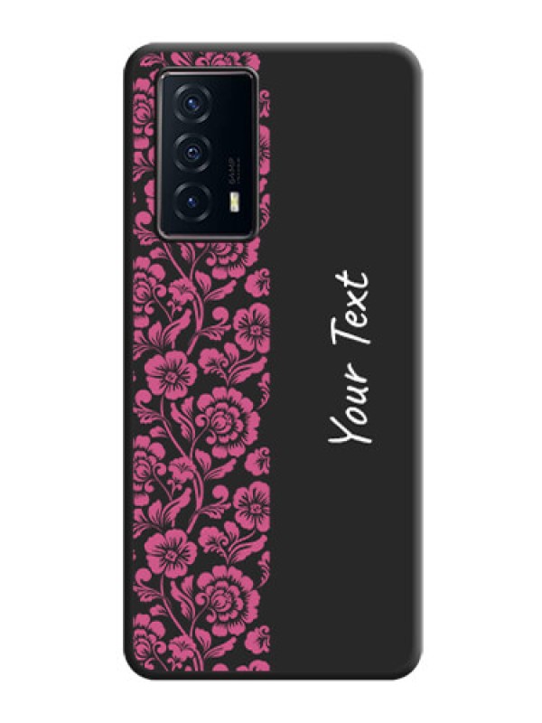 Custom Pink Floral Pattern Design With Custom Text On Space Black Personalized Soft Matte Phone Covers -Iqoo Z5 5G