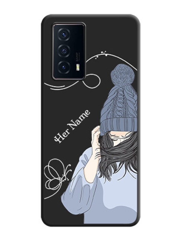 Custom Girl With Blue Winter Outfiit Custom Text Design On Space Black Personalized Soft Matte Phone Covers -Iqoo Z5 5G
