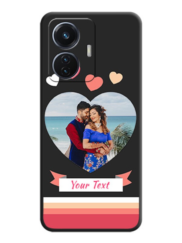 Custom Love Shaped Photo with Colorful Stripes on Personalised Space Black Soft Matte Cases - iQOO Z6 5G 44W
