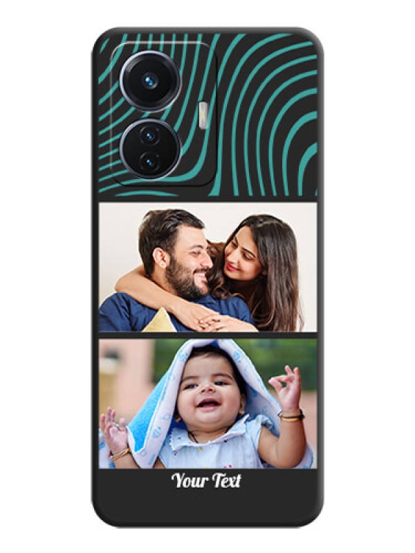 Custom Wave Pattern with 2 Image Holder on Space Black Personalized Soft Matte Phone Covers - iQOO Z6 5G 44W