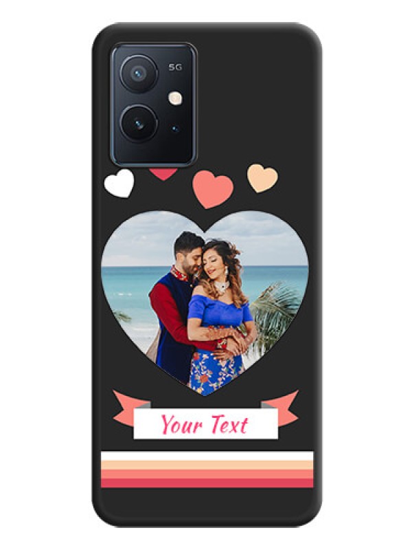 Custom Love Shaped Photo with Colorful Stripes on Personalised Space Black Soft Matte Cases - iQOO Z6 5G