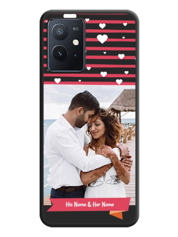 Custom White Color Love Symbols with Pink Lines Pattern on Space Black Custom Soft Matte Phone Cases - iQOO Z6 5G